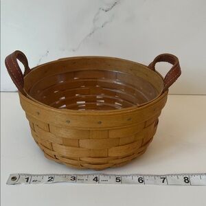 Long burger button Basket with Leather Handles and plastic liner